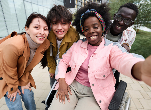 High School High schoolers taking a selfie together.
