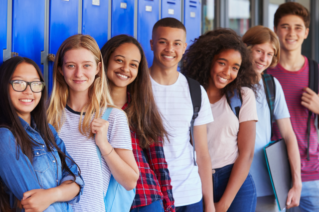 Students standing by their lockers.