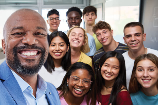 Teacher with students taking a selfie